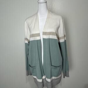 NWT Peyton Primrose Sweater Large Womens  Open Front Stripe Cardigan Casual